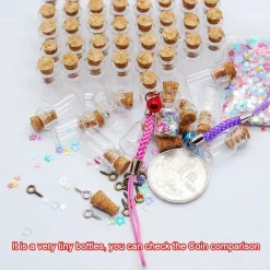 50 Pieces 0.5ml-extra Mini Tiny Clear Glass Jars Bottles with 50pcs Cork Stoppers and 50pcs Eye Screws, Glass Bottles for Decoration, Arts & Crafts, Projects, Party Favors