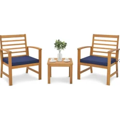 3 Pieces Outdoor Furniture Set with Soft Seat Cushions