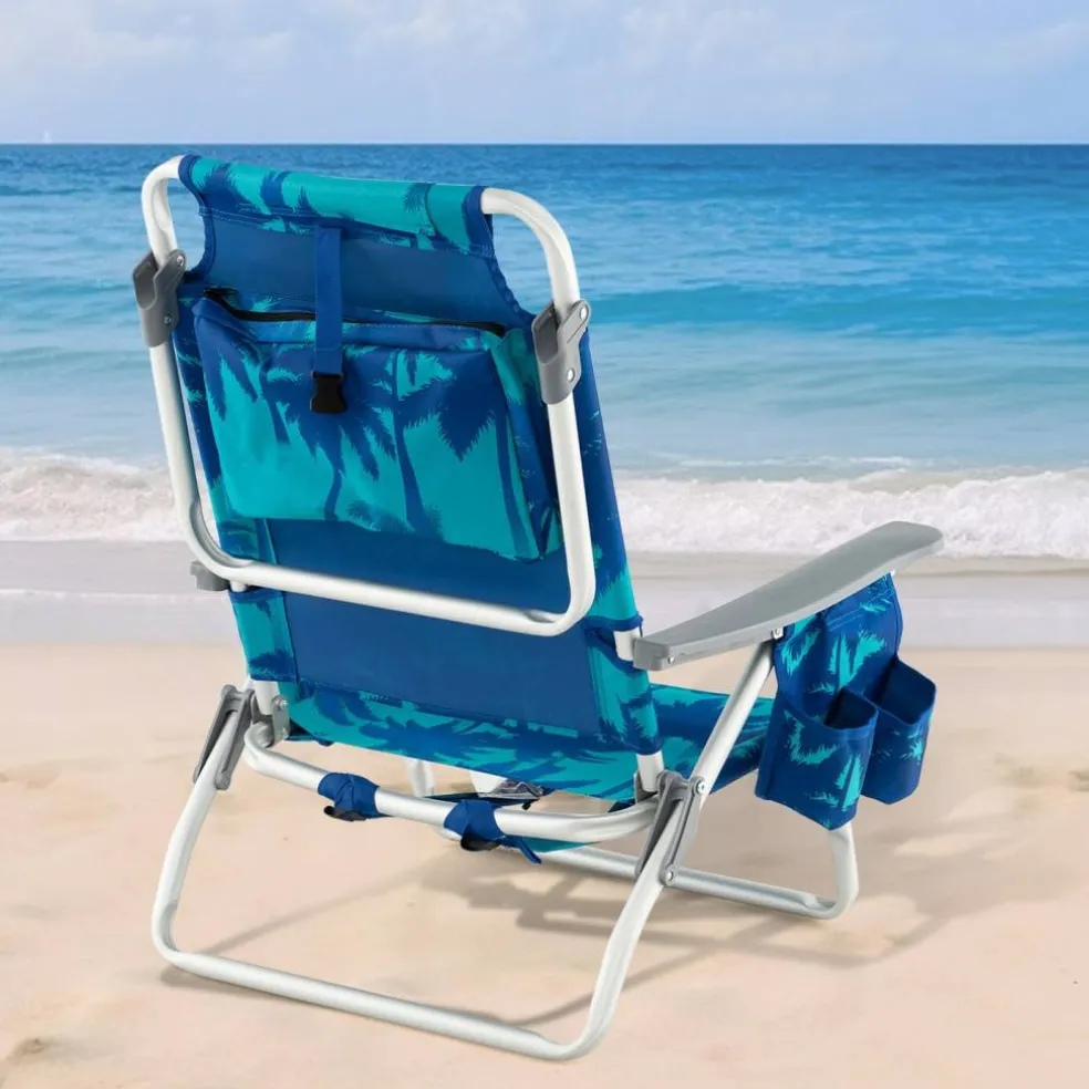 2 Pieces 5-Position Reclining Outdoor Folding Chairs with Cup Holder and Extra Storage Ideal for Beach or Camping