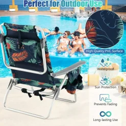 2 Pieces 5-Position Reclining Outdoor Folding Chairs with Cup Holder and Extra Storage Ideal for Beach or Camping