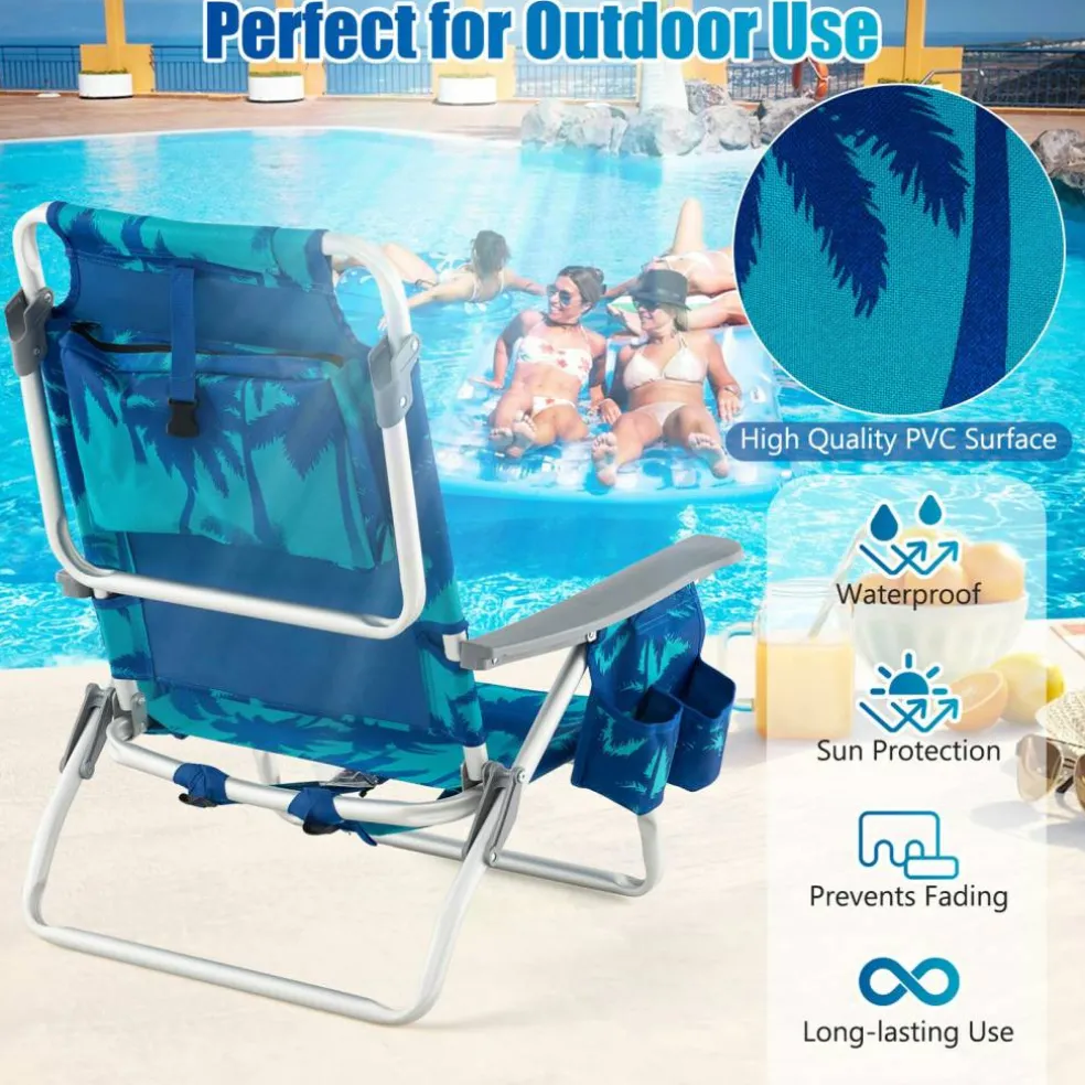 2 Pieces 5-Position Reclining Outdoor Folding Chairs with Cup Holder and Extra Storage Ideal for Beach or Camping