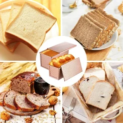 2 Pieces Pullman Loaf Pan with Lid, 1 lb & 0.5 lb Dough Capacity Non-Stick Bakeware for Baking Bread, Carbon Steel Corrugated Bread Toast Box with Cover for Homemade Sandwich Bread, Rose Gold
