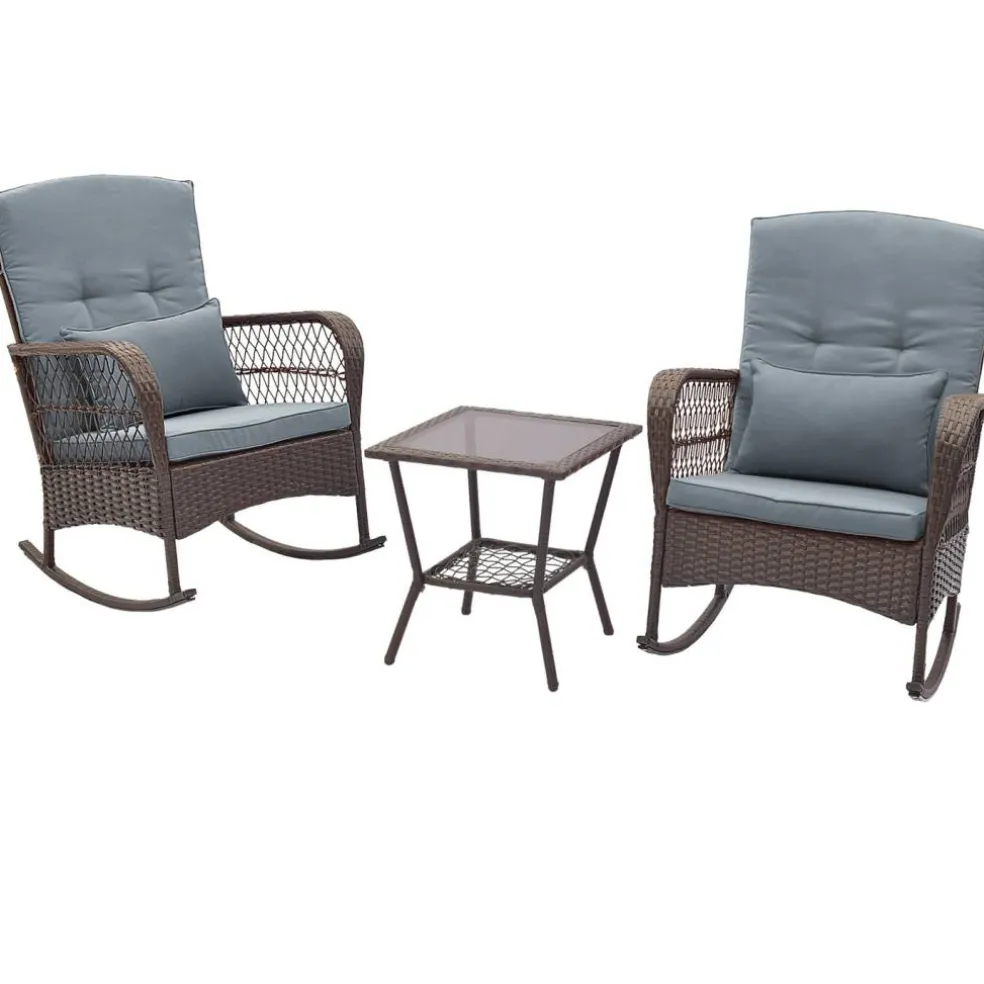3 Pieces Rocking Bistro Set with 2-Tier Coffee Table