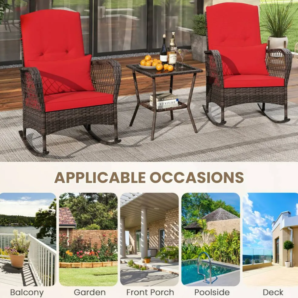 3 Pieces Rocking Bistro Set with 2-Tier Coffee Table