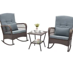 3 Pieces Rocking Bistro Set with 2-Tier Coffee Table