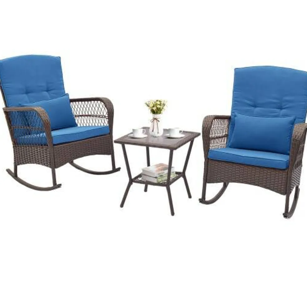 3 Pieces Rocking Bistro Set with 2-Tier Coffee Table