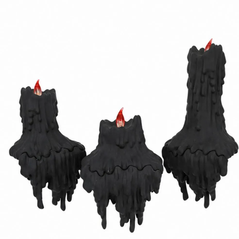 3 Pieces Set Light Up LED Melting Black Plastic Candles