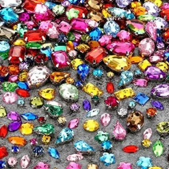 320 Pieces Sew on Rhinestone Glass Crystals Acrylic Gems with Hole Silver Prong Setting Flatback Claw Mix Shape Mix Size for DIY Crafts Dress Clothes Shoes Bag Decorations
