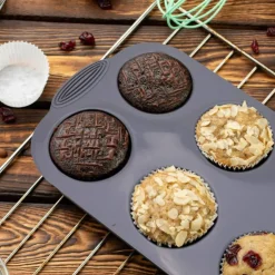 3 Pieces Silicone Muffin Pan - 6-Cavity Nonstick Baking Tray for Muffins, Cupcakes, Brownies and More - Food Grade and BPA Free - (Gray, Orange, Peacock Blue)