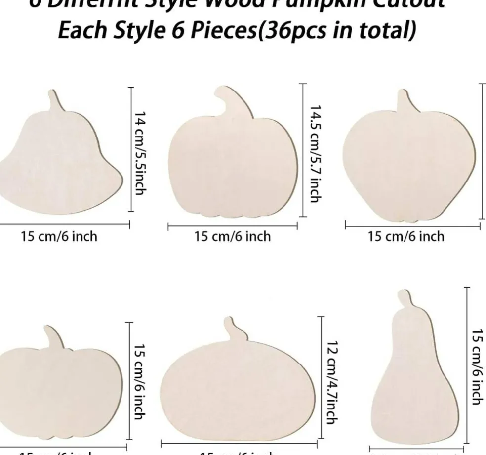 36 Pieces Unfinished Wood Pumpkin Cutout Shapes 6 Inch