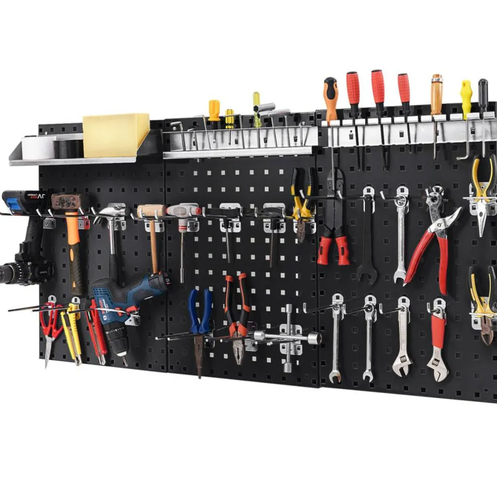 28 Pieces Wall-Mounted Pegboard Kit with 2 Storage Shelf Ideal for Garage Workshop