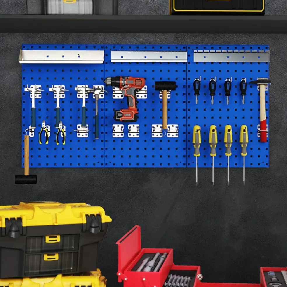 28 Pieces Wall-Mounted Pegboard Kit with 2 Storage Shelf Ideal for Garage Workshop