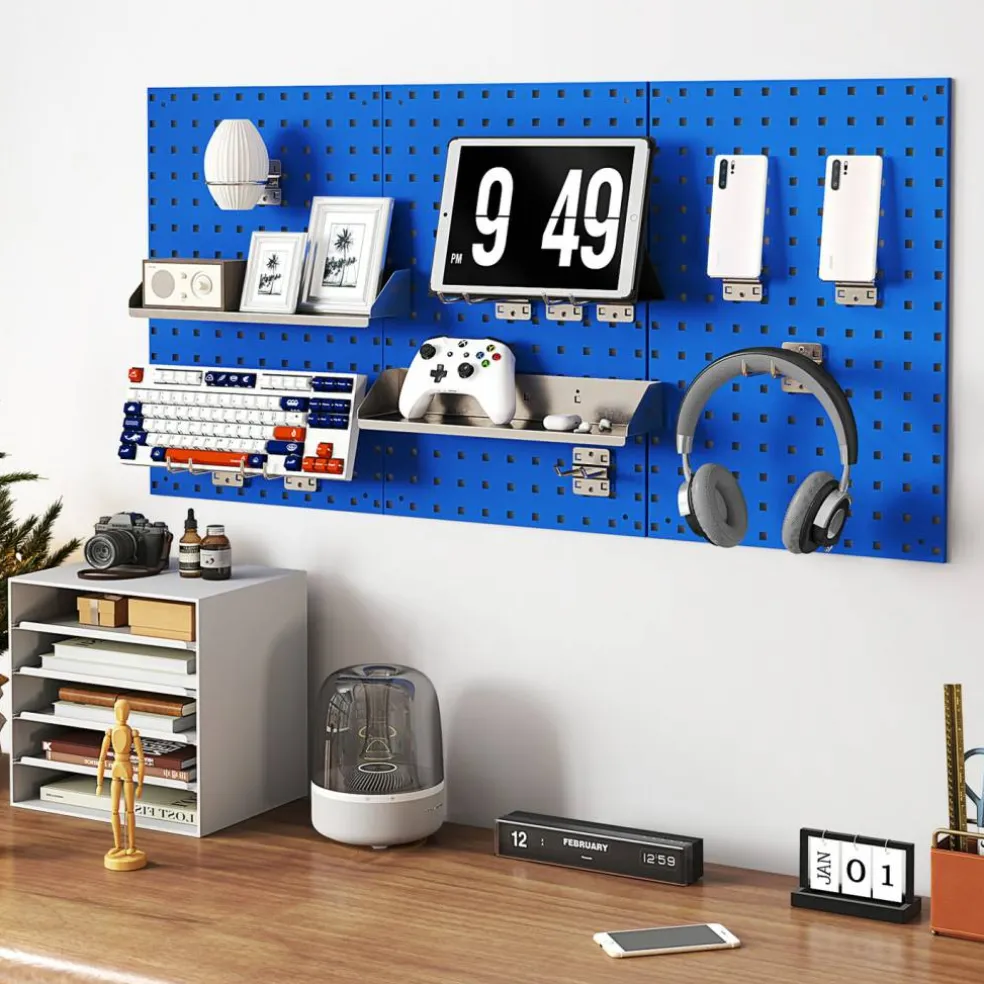 28 Pieces Wall-Mounted Pegboard Kit with 2 Storage Shelf Ideal for Garage Workshop