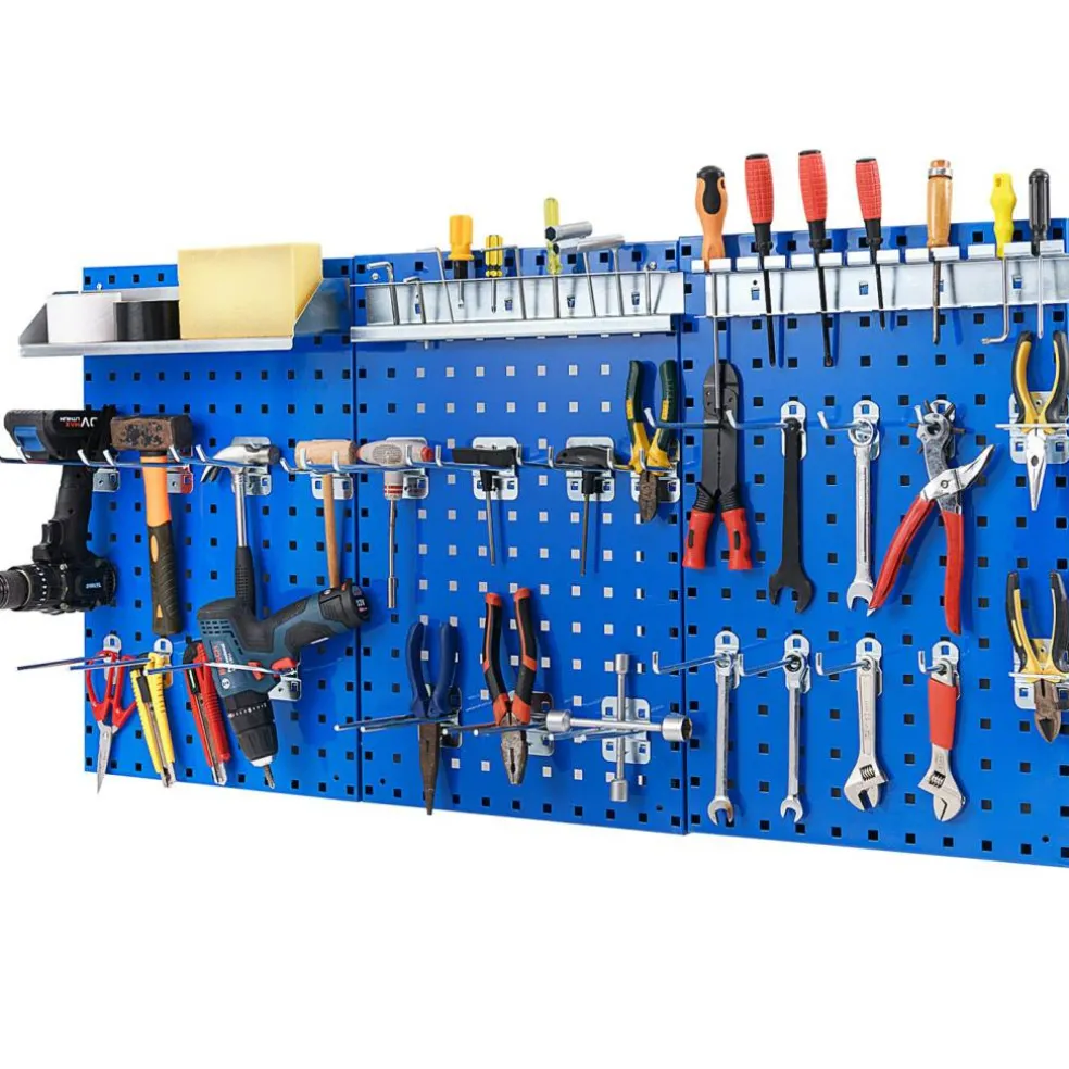 28 Pieces Wall-Mounted Pegboard Kit with 2 Storage Shelf Ideal for Garage Workshop