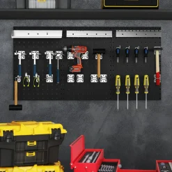 28 Pieces Wall-Mounted Pegboard Kit with 2 Storage Shelf Ideal for Garage Workshop