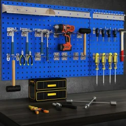 28 Pieces Wall-Mounted Pegboard Kit with 2 Storage Shelf Ideal for Garage Workshop