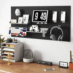 28 Pieces Wall-Mounted Pegboard Kit with 2 Storage Shelf Ideal for Garage Workshop