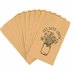 100 Pieces Wedding Favor Seed Packets, Let Love Grow Self Adhesive Seed Packets Mason Jar Flowers Retro Kraft Envelopes Seeds Storage Paper Packets for Rustic Wedding Baby Shower Favors