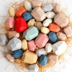 36 Pieces Wooden Sorting Stacking Rocks Stones,Sensory Toddler Toys Learning Montessori Toys, Building Blocks Game for Kids 1 2 3 4 5 6 Years Boy and Girl Birthday Gifts for Kids