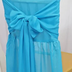 1 Piece Turquoise Sheer Chair Back Cover with Sash Flowing Chiffon Slipcover for Chiavari Chairs