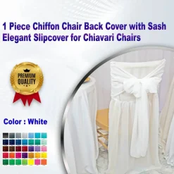 1 Piece White Chiffon Chair Back Cover with Sash Elegant Slipcover for Chiavari Chairs