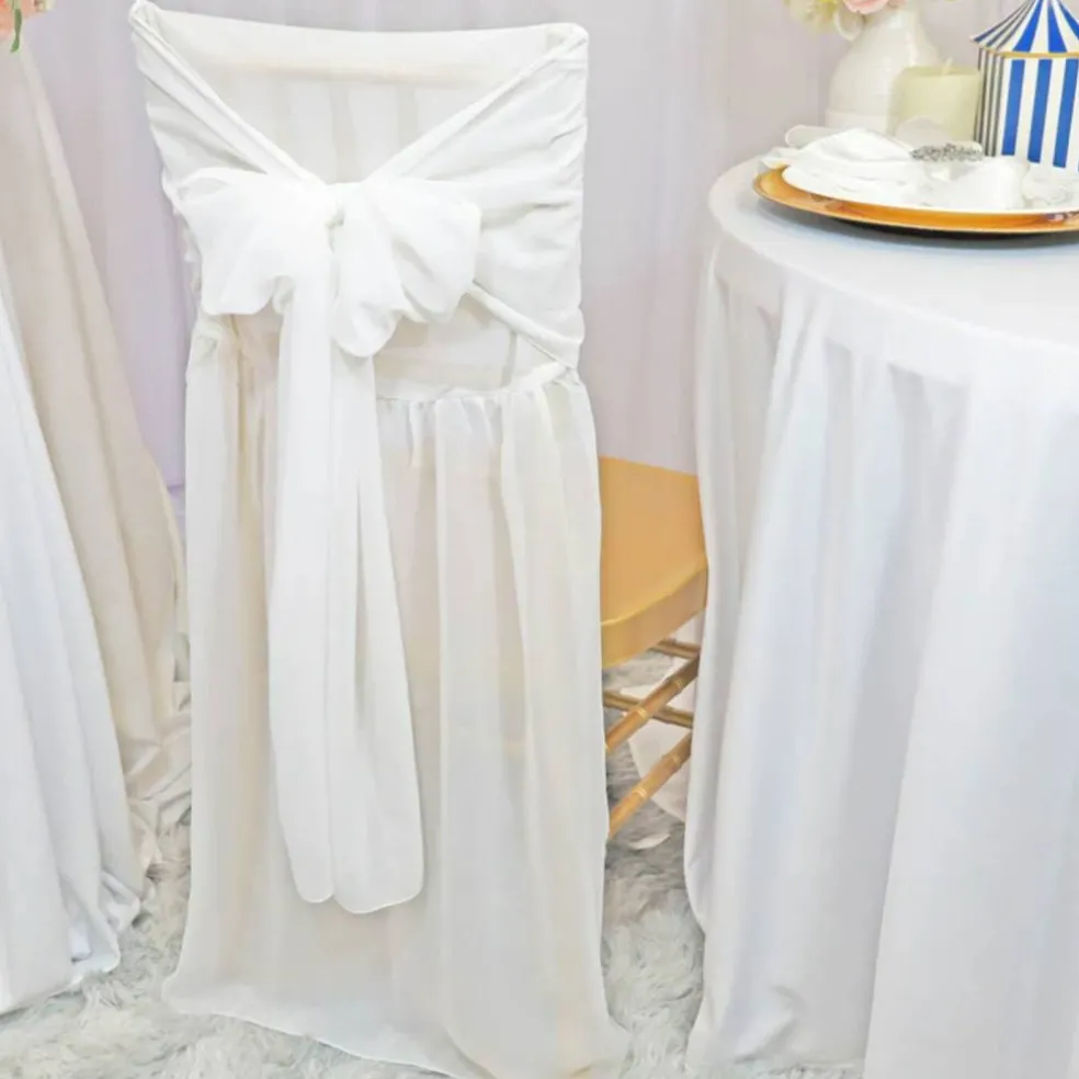 1 Piece White Chiffon Chair Back Cover with Sash Elegant Slipcover for Chiavari Chairs