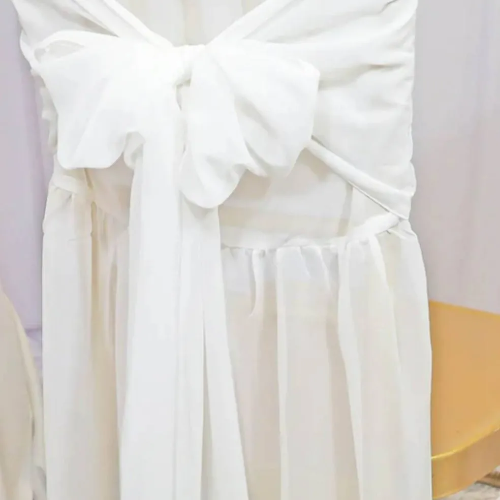 1 Piece White Chiffon Chair Back Cover with Sash Elegant Slipcover for Chiavari Chairs