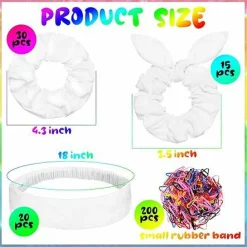 65-Piece White Cotton Hair Accessories Set for Tie-Dye ā Includes 30 Scrunchies, 15 Bow Hair Ties, and 20 Non-Slip Stretchy Headbands. Perfect DIY Tie-Dye Party Supplies for Women and Girls.
