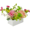 14'' Pink and Yellow Artificial Roses and Peony Floral  Arrangement in Planter