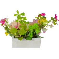 14'' Pink and Yellow Artificial Roses and Peony Floral  Arrangement in Planter