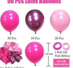 Pink Balloons Metallic Pink Balloon Set 50 Pack 12 Inch Chrome Hot Pink Light Pink Latex Balloons for Birthday Baby Shower Princess Party Wedding Decorations