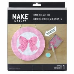 8" Pink Bow Round Stretched Canvas Diamond Art Kit by Make Market®