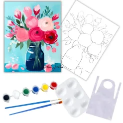"Pink Bundle In Clear Vase" DIY Canvas Art Kit, Adult Beginner, Acrylic Paint Size 11x14 inch