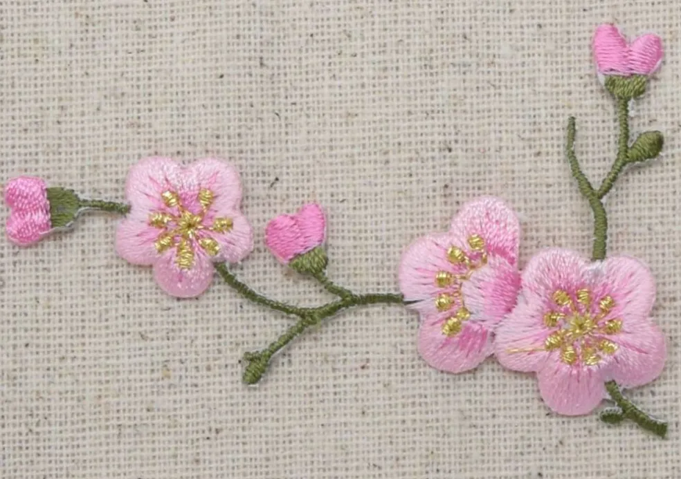 Pink Cherry Blossom - Left Embroidered, Iron on Patch