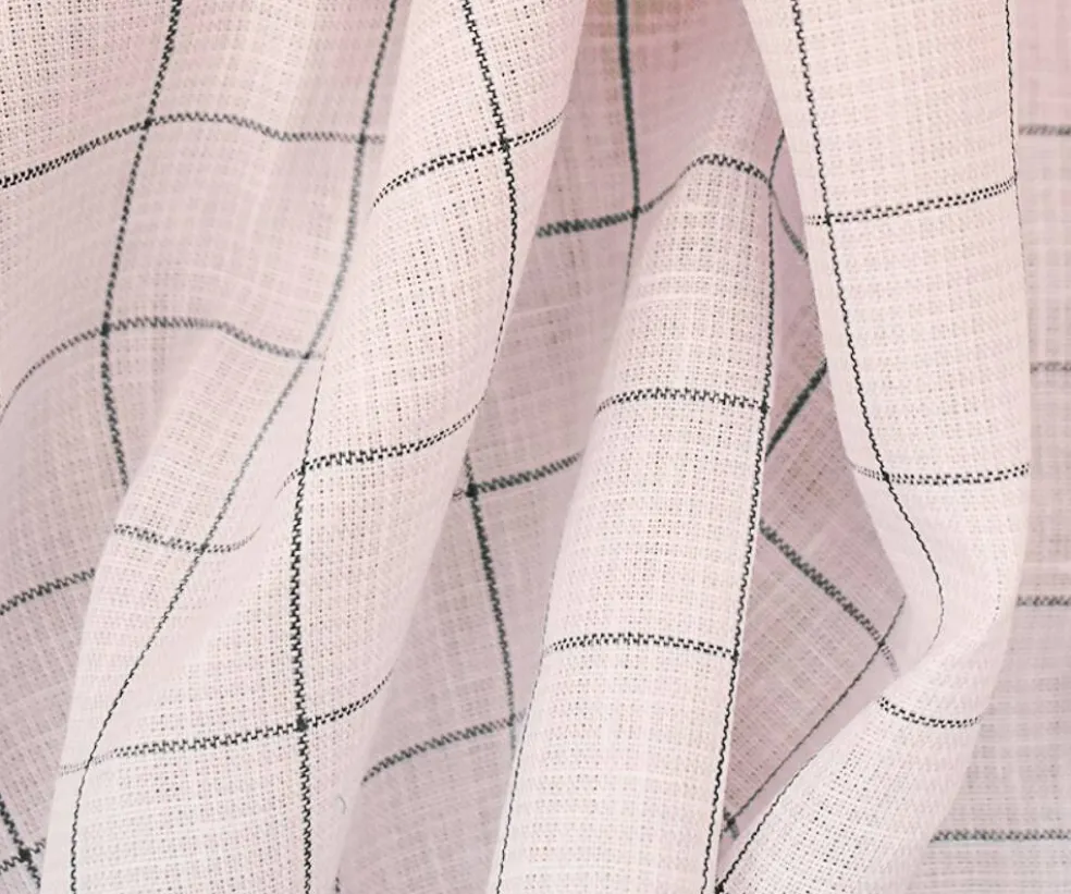 Pink-Deep Gray-White Spence Bryson Check Grid Irish Linen Woven Fabric By the Yard