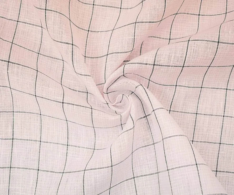 Pink-Deep Gray-White Spence Bryson Check Grid Irish Linen Woven Fabric By the Yard