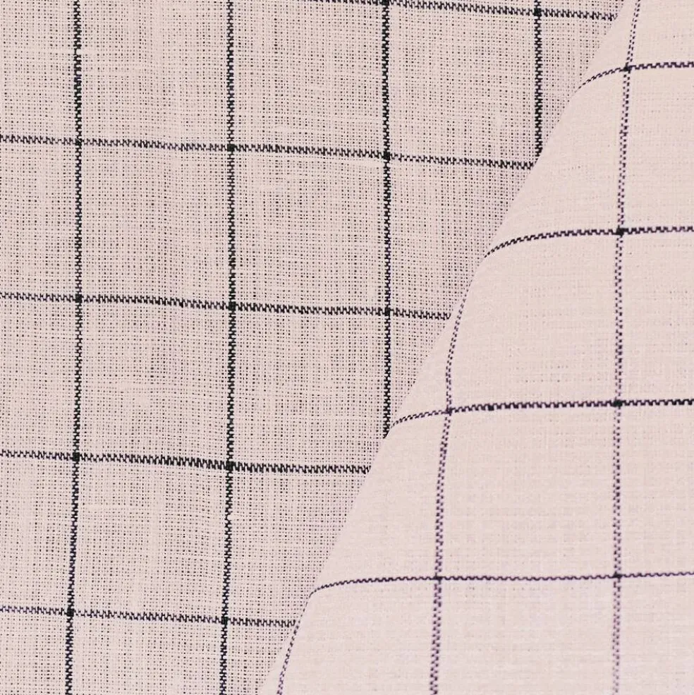 Pink-Deep Gray-White Spence Bryson Check Grid Irish Linen Woven Fabric By the Yard