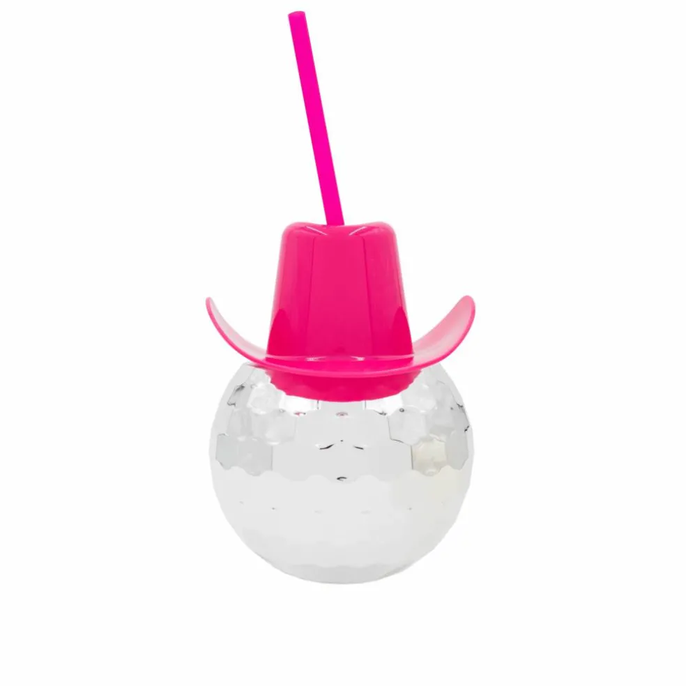 Pink Disco Cowboy Hat Cup with Straw
