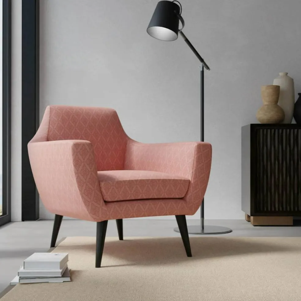 Pink Fade Resistant Diamond Woven Pattern Upholstery Fabric by The Yard - SKU: Waverly Rose