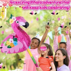 Pink Flamingo Piñatas Hawaiian Flamingo Piñatas with Stick, Blindfold and Confetti, Flamingo Piñatas for Kids Birthday Party Fiestas Decorations Hawaii Summer Theme Anniversary Celebration