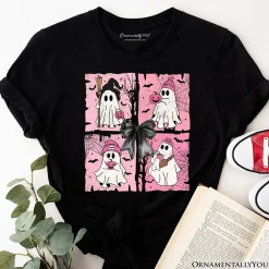 Pink Halloween Ghost T-Shirt, Coquette Spooky Season Tee for Girly Aesthetic