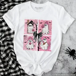 Pink Halloween Ghost T-Shirt, Coquette Spooky Season Tee for Girly Aesthetic