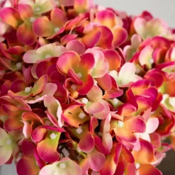 11" Pink Hydrangea Arrangement in White Metal Vase