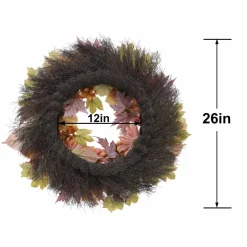 26" Pink Mum & Dahlia Wreath with Cream Pumpkins by Ashland®