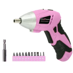 Pink Power Cordless Electric Screwdriver Set - 3.6V Rechargeable Battery Powered Screw Gun Kit with LED Light, Portable Mini Drill for Women