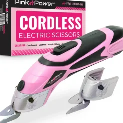 Pink Power Cordless Electric Fabric Scissors - Heavy-Duty Fabric Cutter for Sewing, Crafts, Cardboard, Carpet, Scrapbooking & Boxes