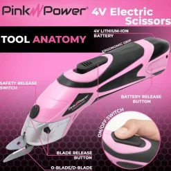 Pink Power Cordless Electric Fabric Scissors - Heavy-Duty Fabric Cutter for Sewing, Crafts, Cardboard, Carpet, Scrapbooking & Boxes