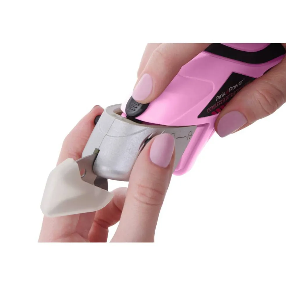 Pink Power 4V Pink Cordless Electric Rechargeable Fabric Scissors and Extra Battery Bundle