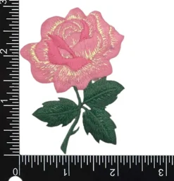 Pink Rose, Flowers, Embroidered, Iron on Patch