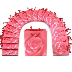 20 Pink Rose Shopping Tote Gift Bags & Card 3 1/2